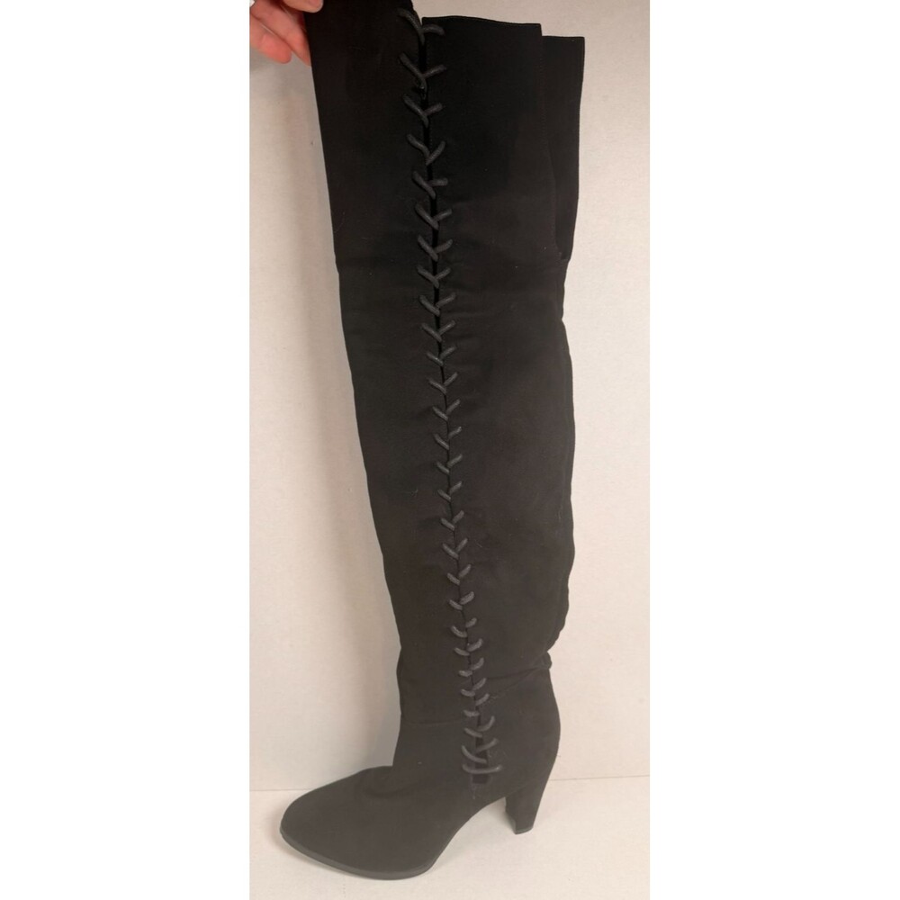 CATHERINE Catherine Malandrino Black Faux Suede Side-Lace Over The Knee Boots 9